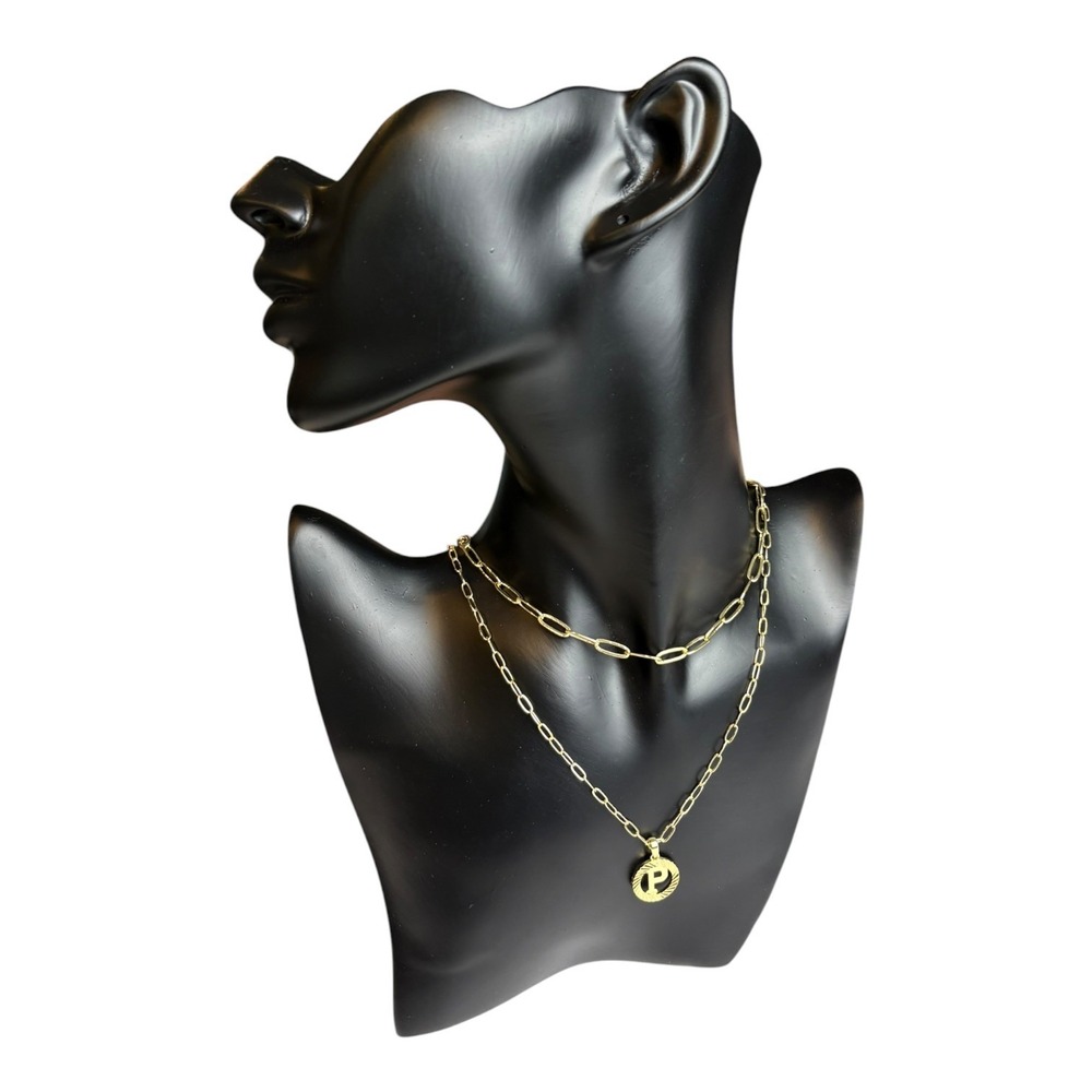 Layered Paperclip Chain Necklace 15" 17" Gold Tone Initial P Pendant